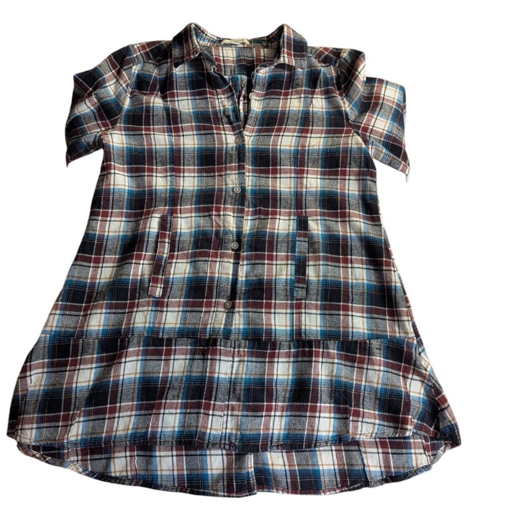 Women's Simply Noelle button down plaid flannel tunic, multi, size S/M